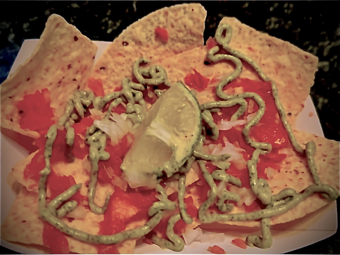 Chips with Avocado Guacamole Microgreens Sauce